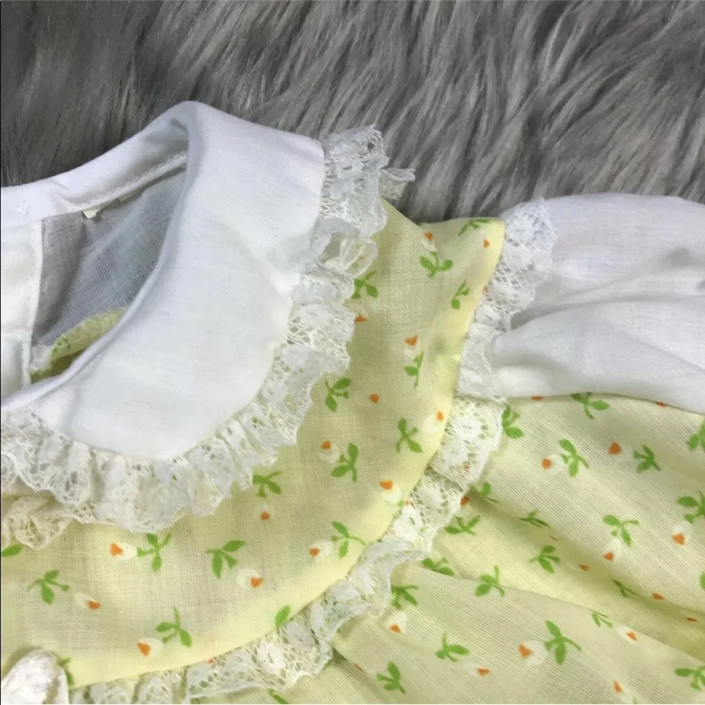 Vintage Yellow White Floral Ruffle Baby Dress